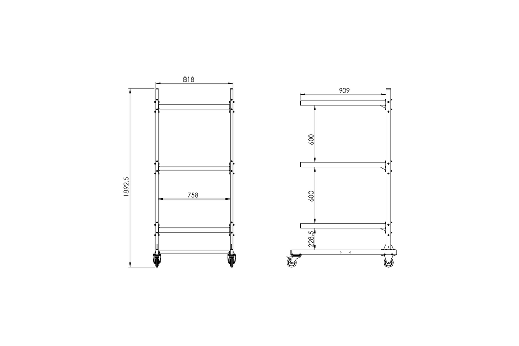 INTER PACK dakkofferdrager, drager voor 3 koffers, 1892,5 mm, 818 mm