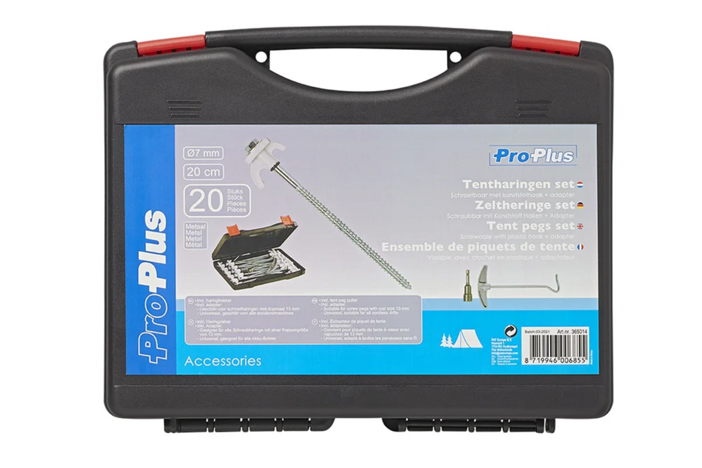 Set schroefbare tentpinnen voor ProPlus 365014 metalen pinnen met haak 20x20cm