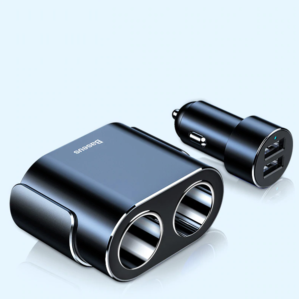 BASEUS hoogrendements autolader met 2x USB-poorten en 2x sigarettenaanstekeraansluiting, 80W