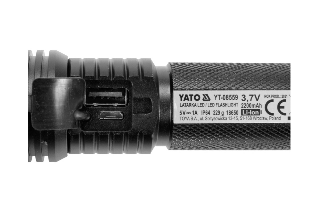 YATO YT-08559 LED 900lm multifunctionele zaklamp, powerbank, flesopener, noodhamer