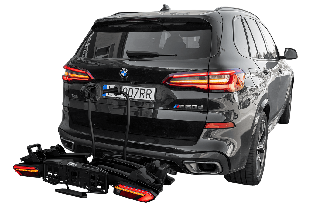 Inter Pack Velox 2 LED - opvouwbare fietsendrager voor op de trekhaak voor 2 fietsen met LED-verlichting (zwart)