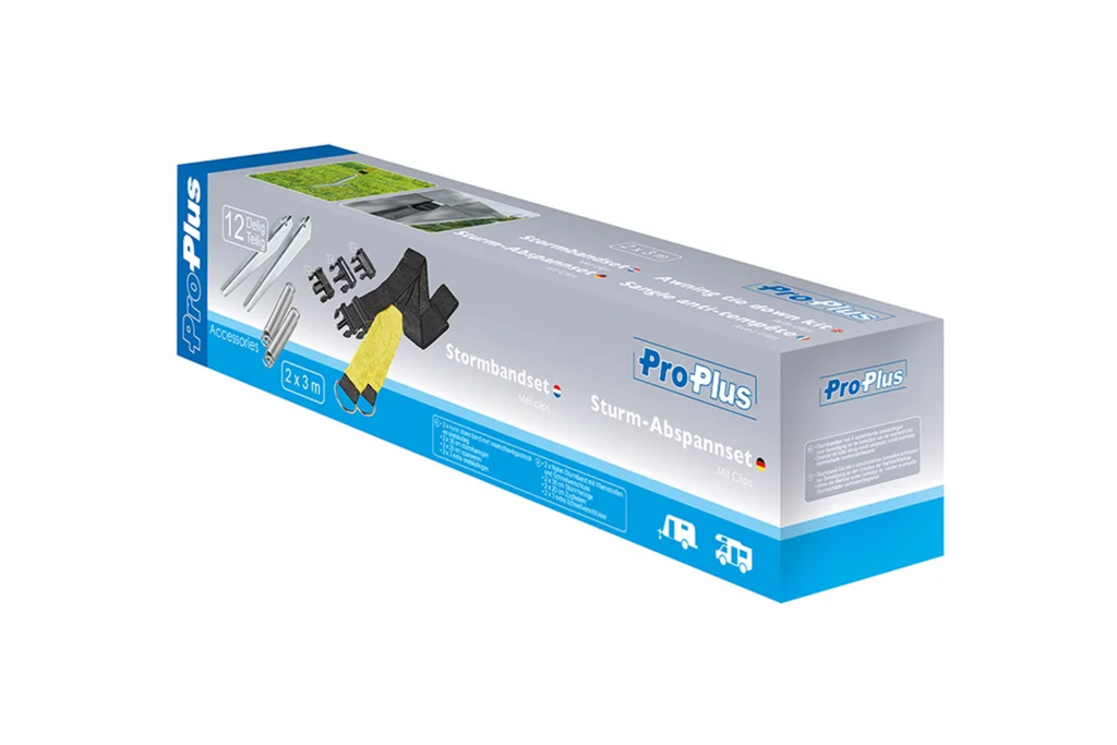 Set van twee ProPlus 361728 stormbanden voor luifels en zonneschermen van 2x3 meter.