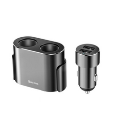 BASEUS hoogrendements autolader met 2x USB-poorten en 2x sigarettenaanstekeraansluiting, 80W
