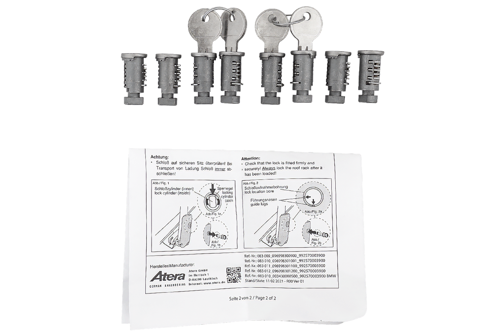Atera slot- en sleutelset (8 stuks + 2 sleutels) 083012