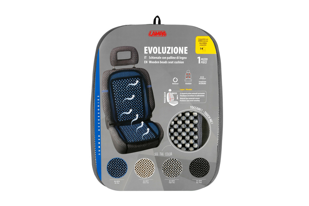 LAMPA Evoluzione grijs houten kralen zitkussen, autostoelmat