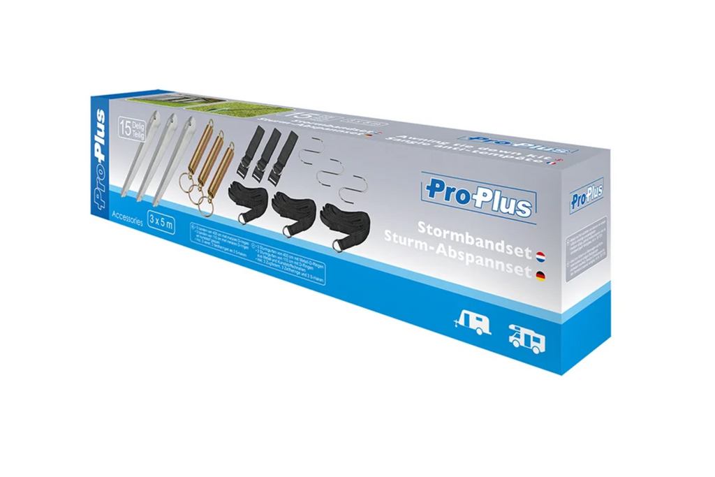 Set van drie ProPlus 361724 stormbanden voor luifels en campingluifels van 3x5 meter.