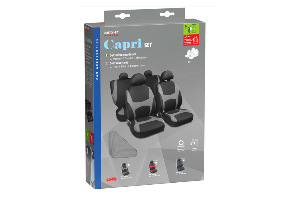 Set autostoelhoezen LAMPA Capri zwart/grijs, voor de voor- en achterstoelen