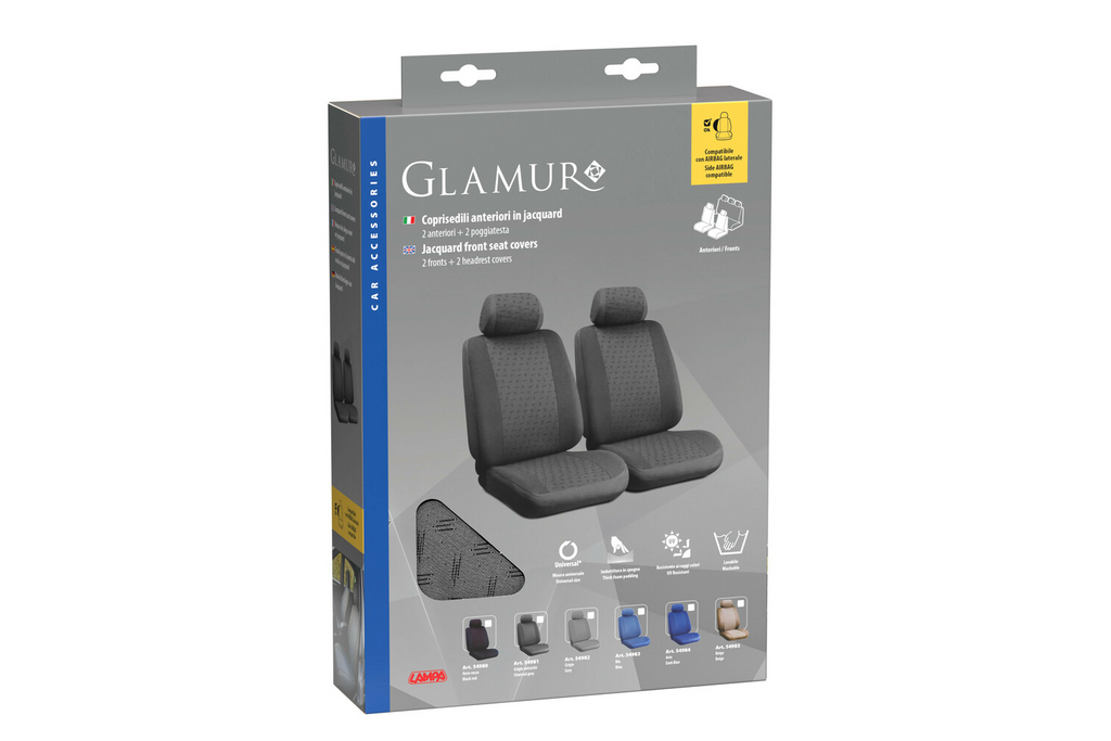 Set autostoelhoezen LAMPA Glamur grijs, voor de voorstoelen