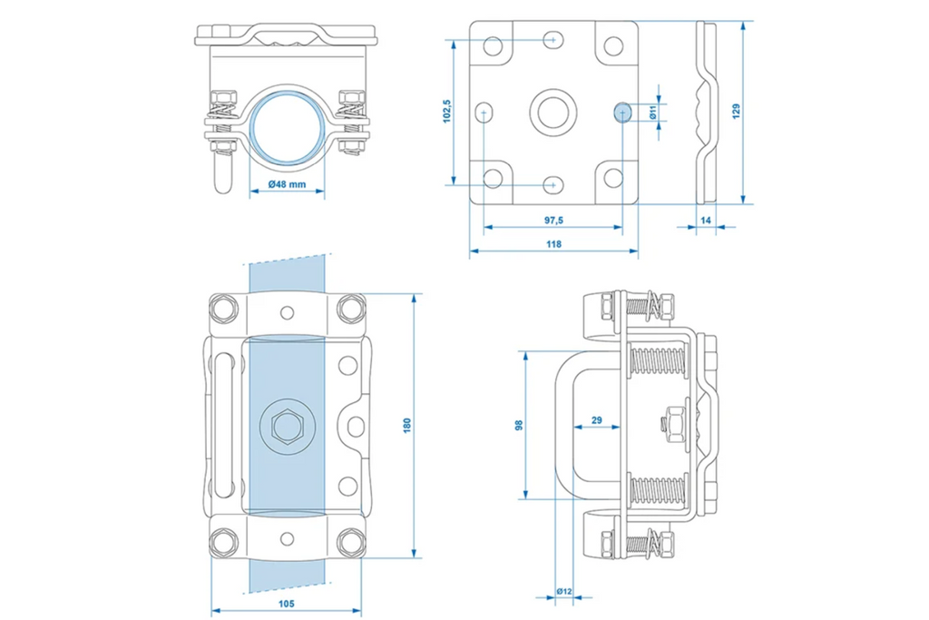 Klem voor ProPlus 341532V01 neuswiel met kantelfunctie 48 mm