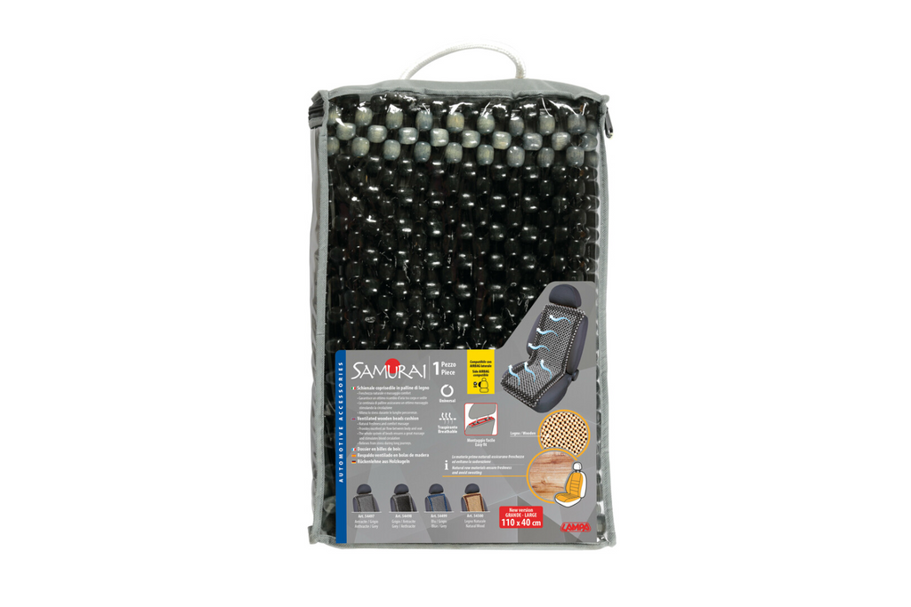 Samurai LAMP zitkussen met houten kralen, grijs/antraciet, autostoelmat