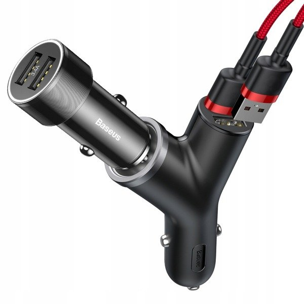 BASEUS Y Type 2xUSB autolader, sigarettenaansteker aansluiting 40W