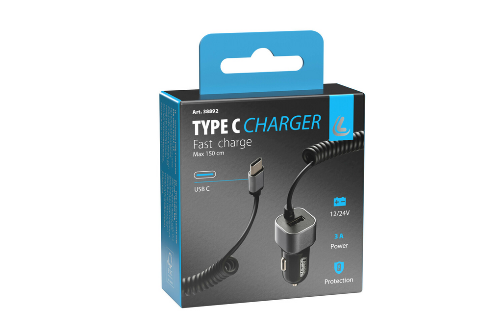 Autolader LAMP USB Type-C, sigarettenaansteker 12/24V