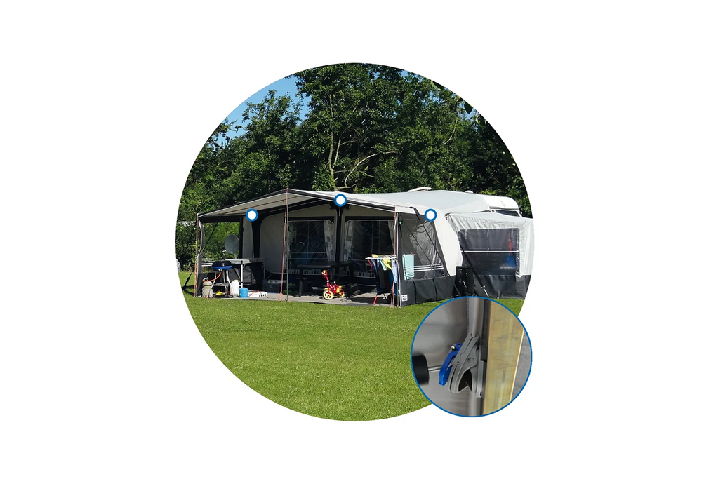 Set van drie clips voor het vastzetten van de luifel van de ProPlus vouwcaravan 361735.