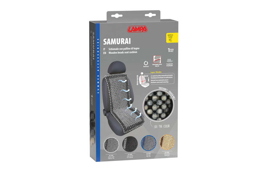 LAMP Samurai houten kralen zitkussen antraciet/grijs, autostoelmat
