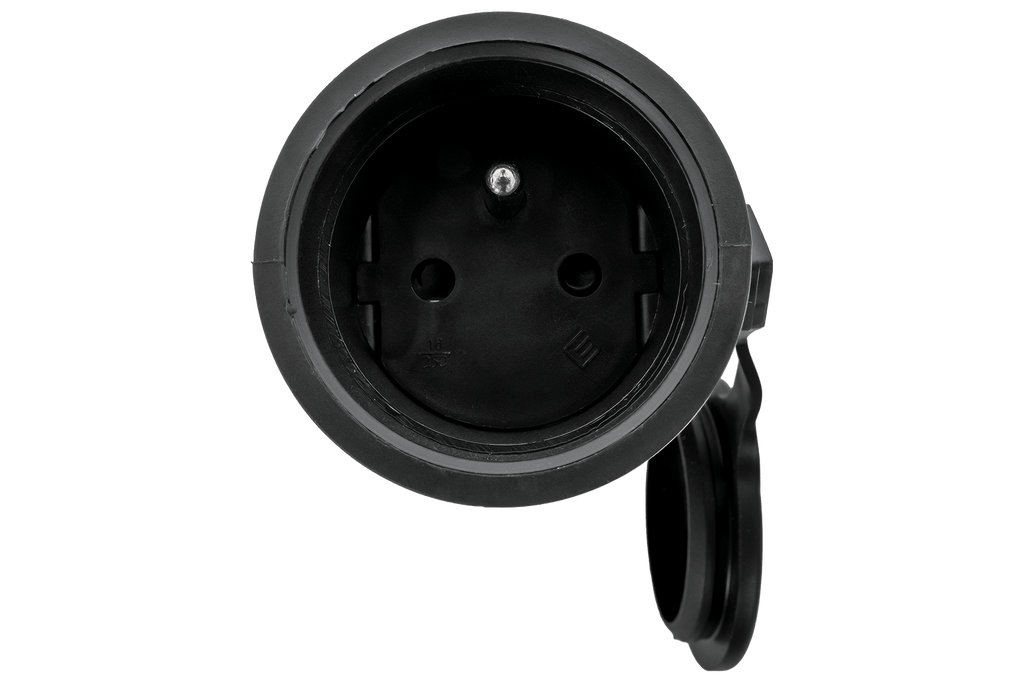 MANTES 3P vrouwelijke contactdoos, rubber, met klep, 16A, 250V