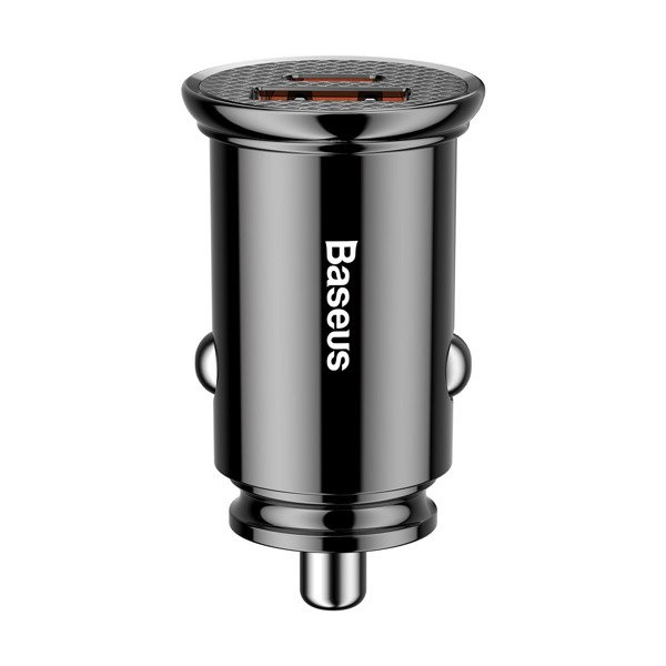 BASEUS Ronde plastic USB-A, USB-C 30W autolader