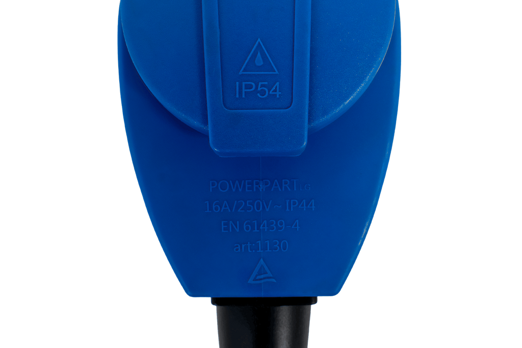 MANTES 2P+E haakse CEE-stekker met extra stopcontact 16A 230V