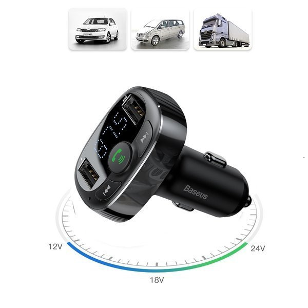 BASEUS T-type FM-transmitter Bluetooth 4.2 MP3 + autolader 2x USB 3.4A