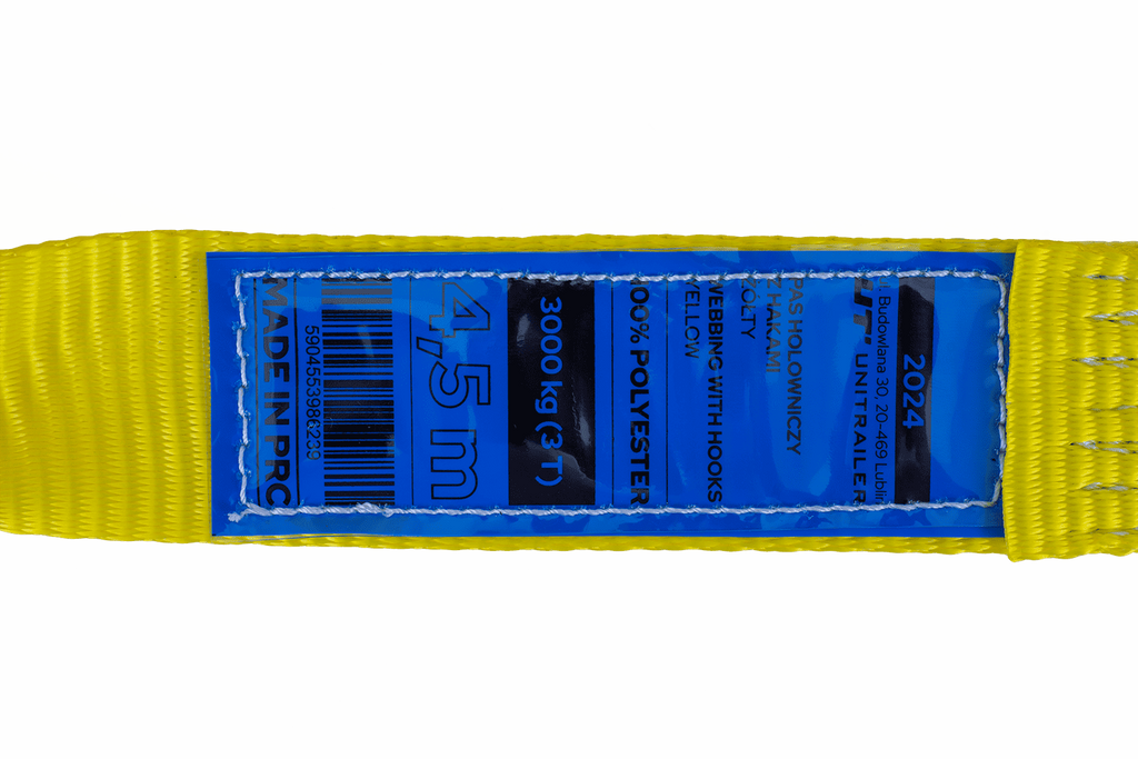 UNITRAILER sleepkabel met haken sleepband 4,5 m/50 mm/3 ton geel