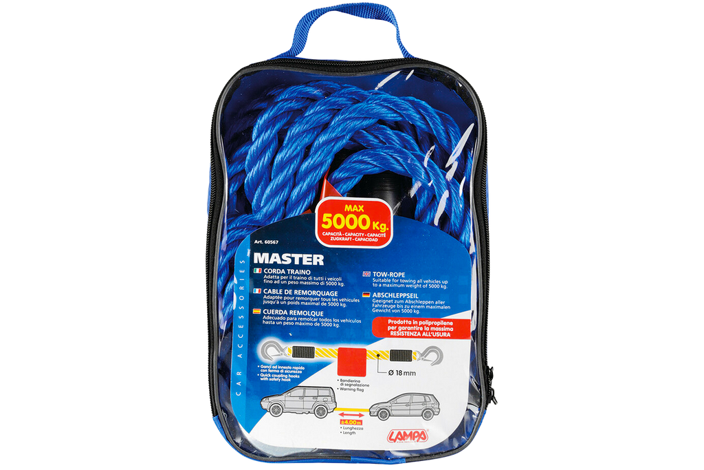 Sleepkabel met haken LAMPA sleepkabel 4m/18mm/5t blauw