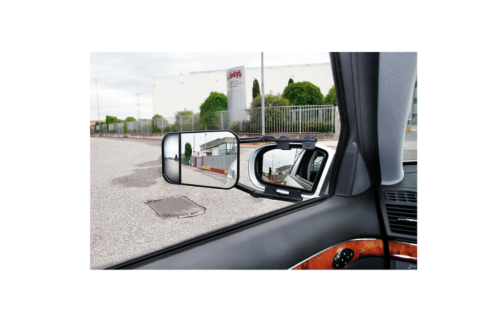 Universele trekspiegel met lamp, met platte en bolle lens.