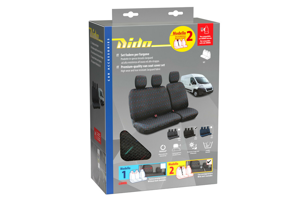 Set autostoelhoezen LAMPA Dido-2 zwart, voor bussen en bestelwagens.