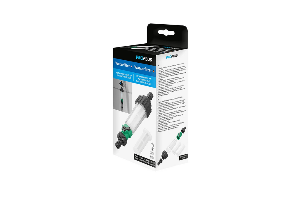 ProPlus 150770 kraan-/slangwaterfilter met universele aansluiting en extra filter.