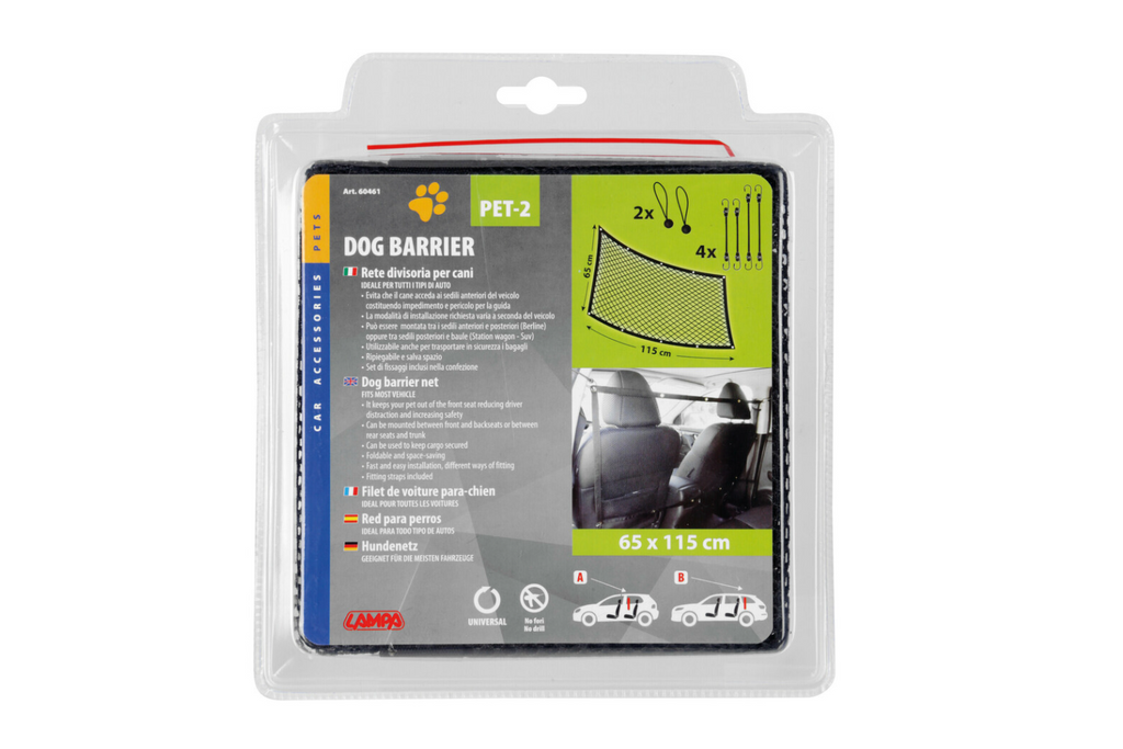 Hondenafscheiding LAMPA PET-2 gaasbarrière, bevestigd aan de voorstoelen, 115x65cm