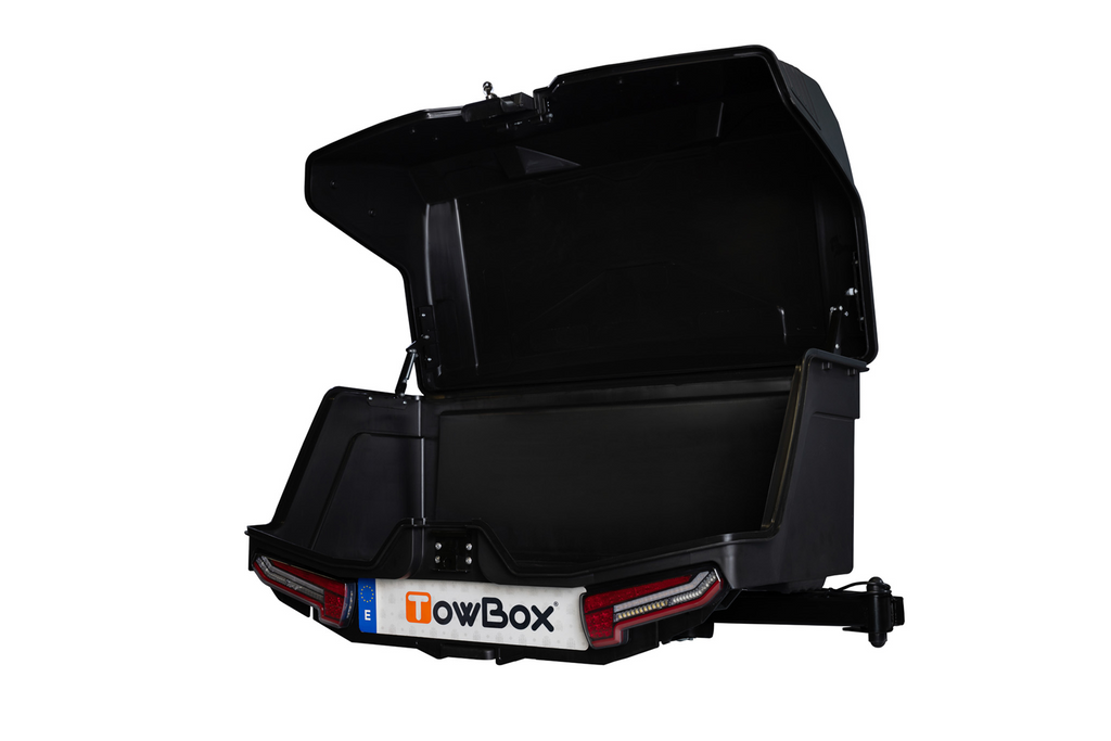 Towbox Camper Alpha zwart LED (kort) - bagagebox voor montage op de trekhaak
