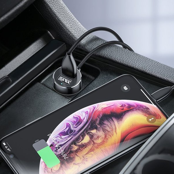 BASEUS hoogrendements autolader met 2x USB-poorten en 2x sigarettenaanstekeraansluiting, 80W
