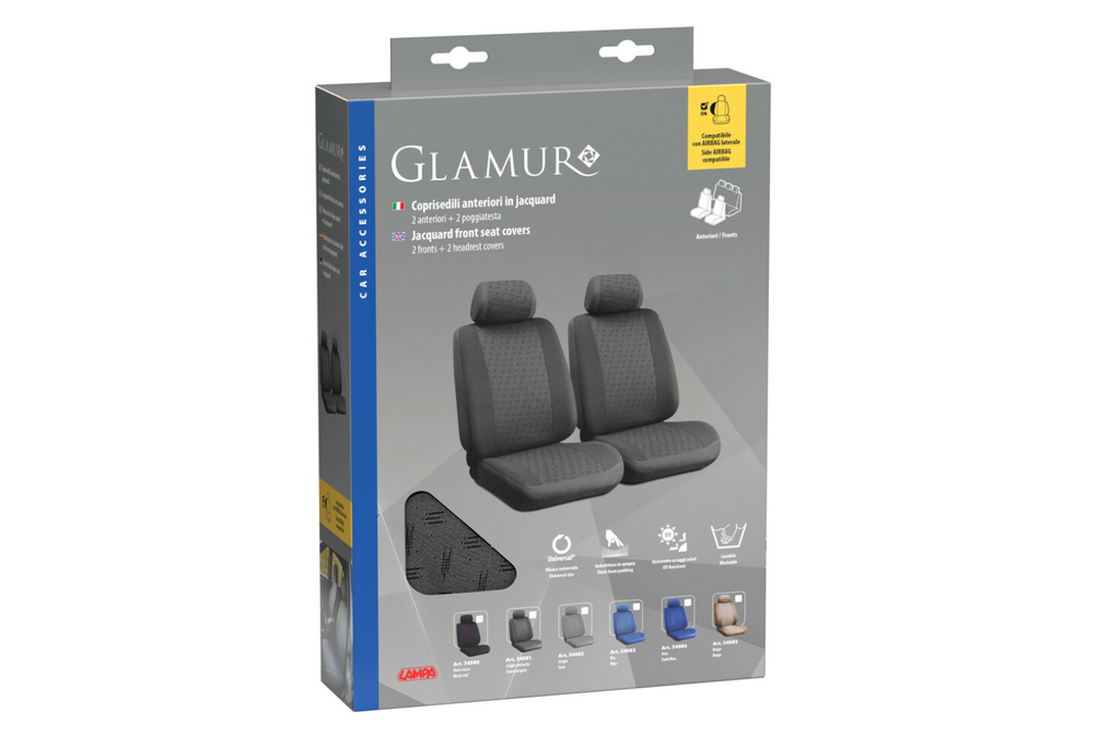 Set autostoelhoezen LAMPA Glamur antraciet, voor de voorstoelen