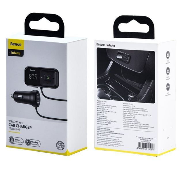 FM-zender BASEUS T typed S-16 bluetooth 5.0 MP3 + autolader 2x USB