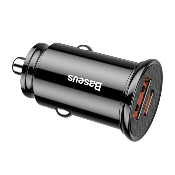 BASEUS Ronde plastic USB-A, USB-C 30W autolader