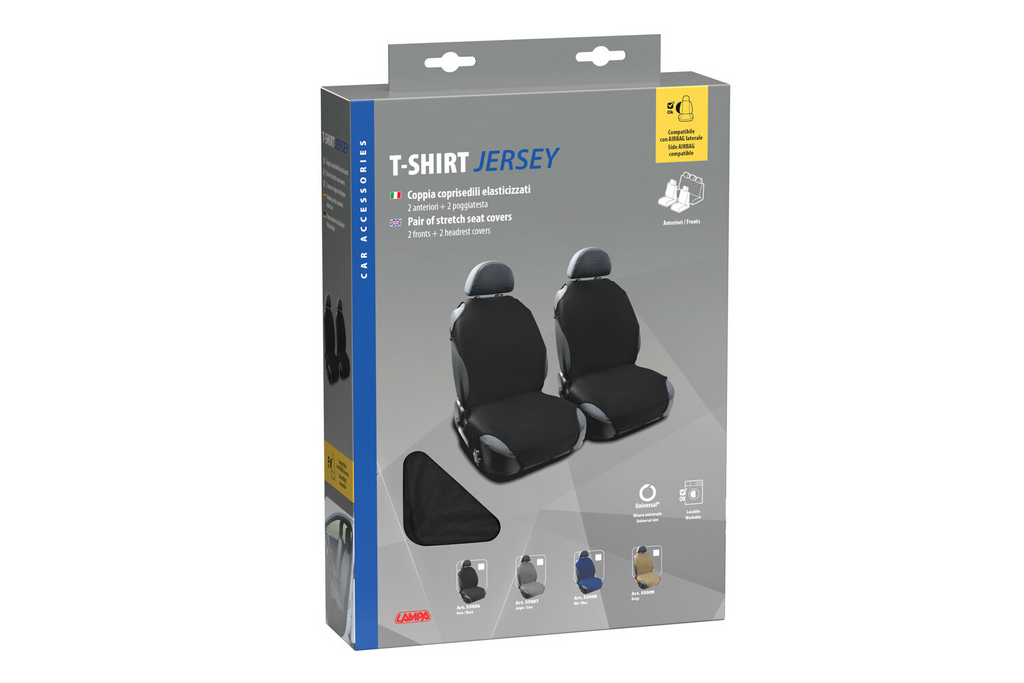 Set autostoelhoezen LAMPA T-shirt zwart, voor de voorstoelen